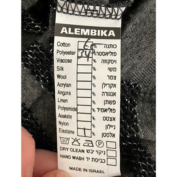 Alembika Silver Striped Boho Dress Grey Black Medium Lagenlook Artsy Avant Garde - Picture 10 of 10